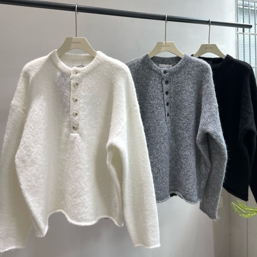 65147 圆领亨利领设计感复古毛衣