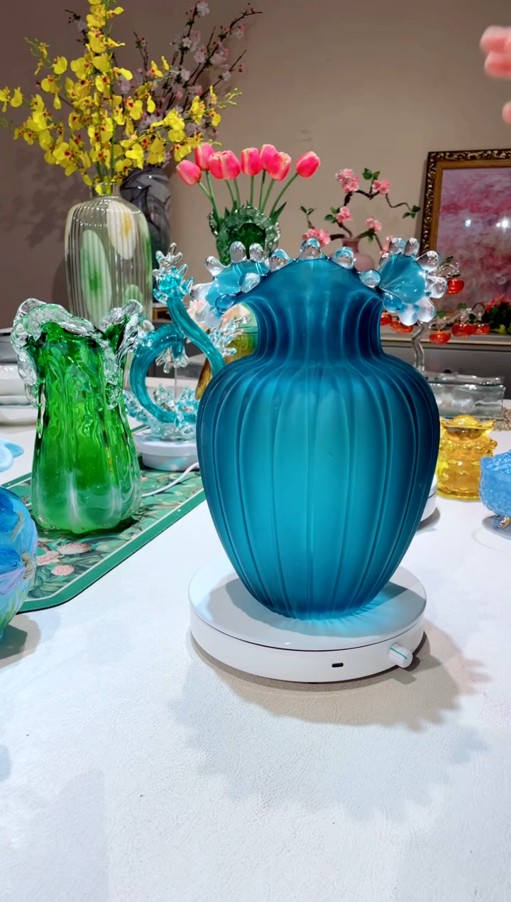 【闪购商品】琉璃手工艺品 蓝色 水滴花瓶大号 （微瑕）