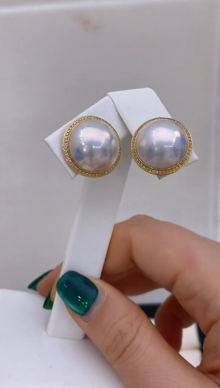 【闪购商品】拼合珍珠（马贝珠）耳饰18K金镶嵌112 15-16mm