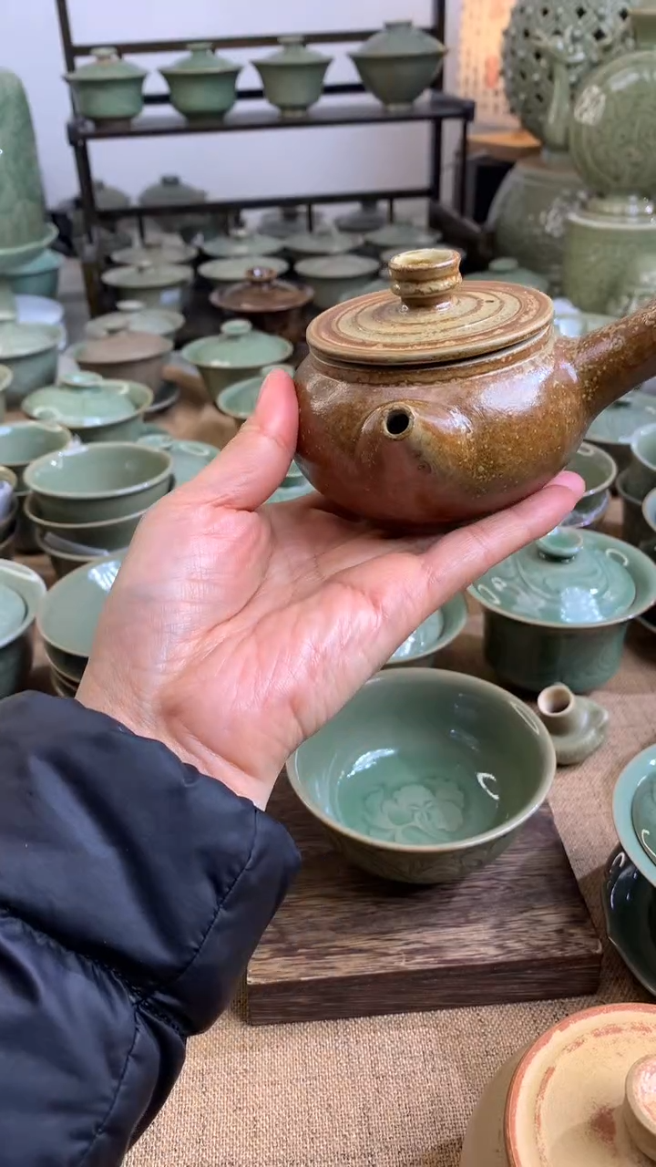 耀州窑微瑕手工柴灰釉手把壶200CC一只