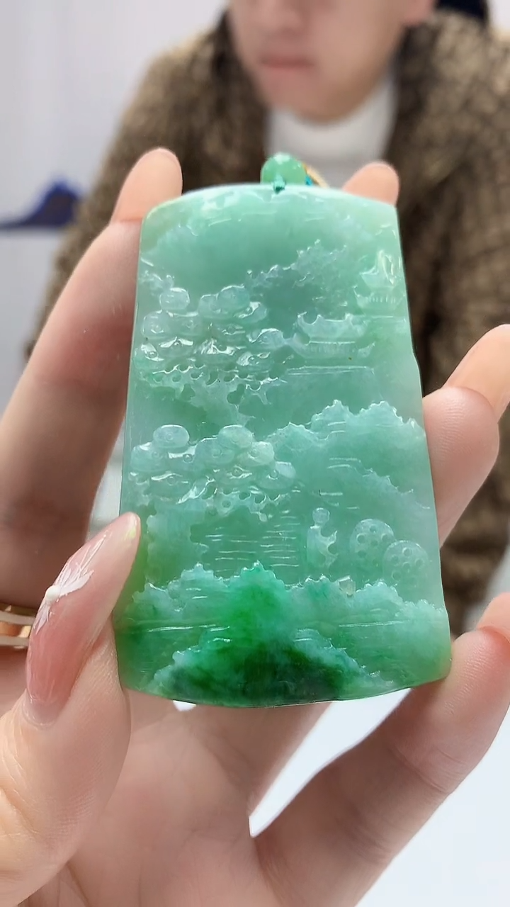 【闪购商品】定制翡翠未镶嵌4812DD-毛货挂件山水13