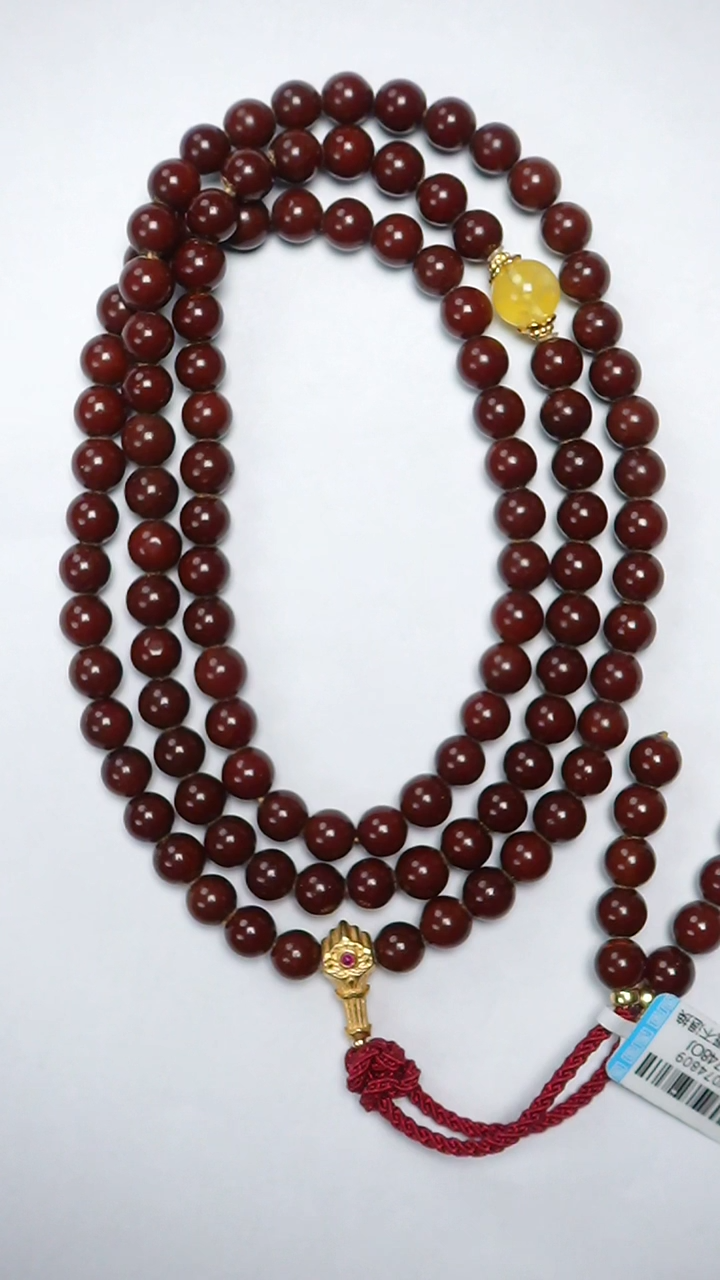 【闪购商品】琥珀颈饰未镶嵌古董蜡圆珠108项链7mm