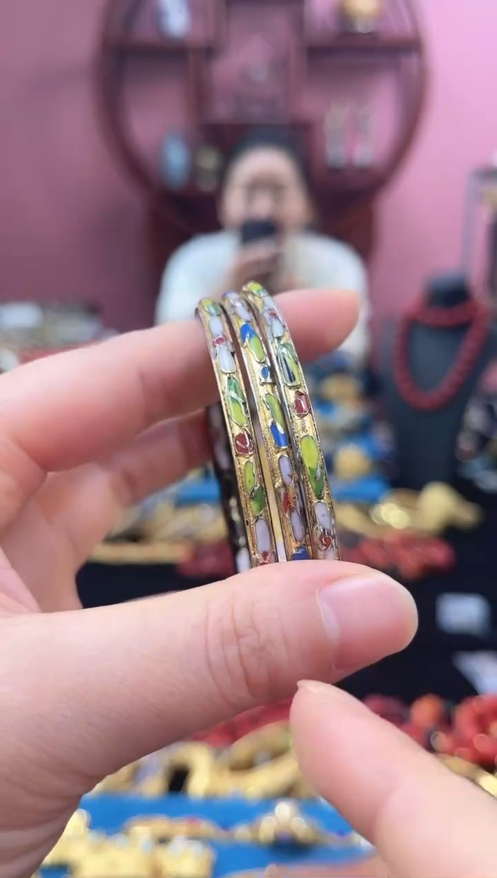 景泰蓝半金地手镯 56-63可戴 三支装