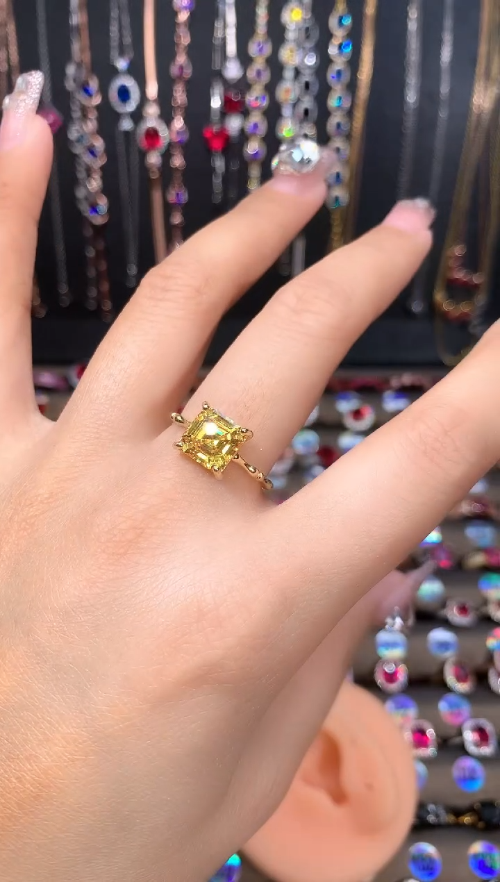 水晶戒指银S925镶嵌金色8