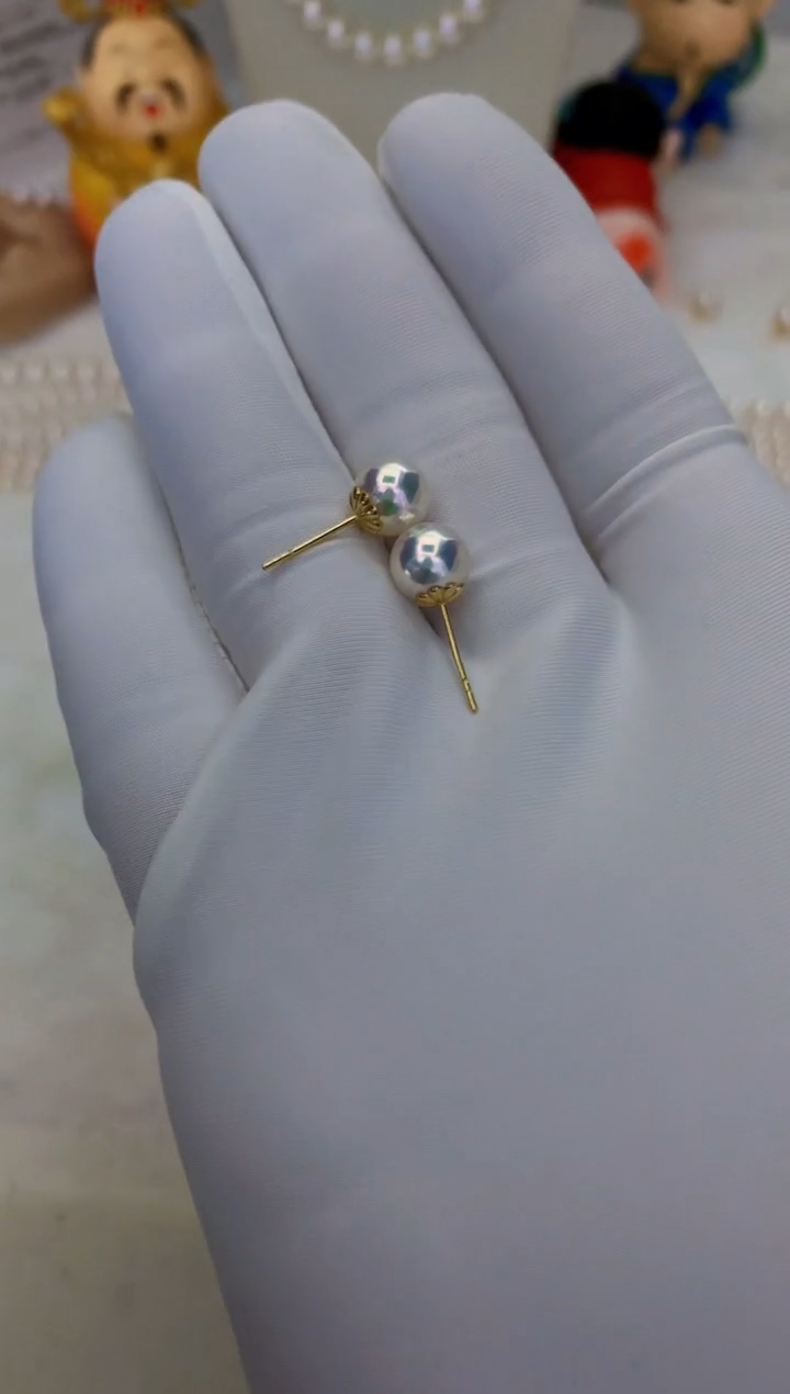 18K金镶嵌海水珍珠饰品7-7.5素钉定制