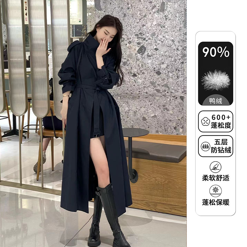 【达人专属】羽绒服高级垂感秋冬长款宽松立领90白鸭绒风衣大衣外套