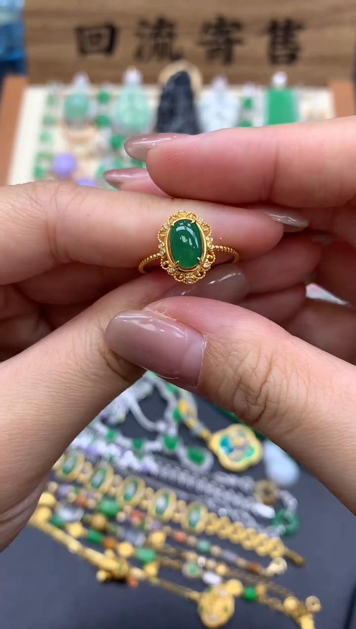 【闪购商品】翡翠戒指18K金镶嵌92-中国好珍宝