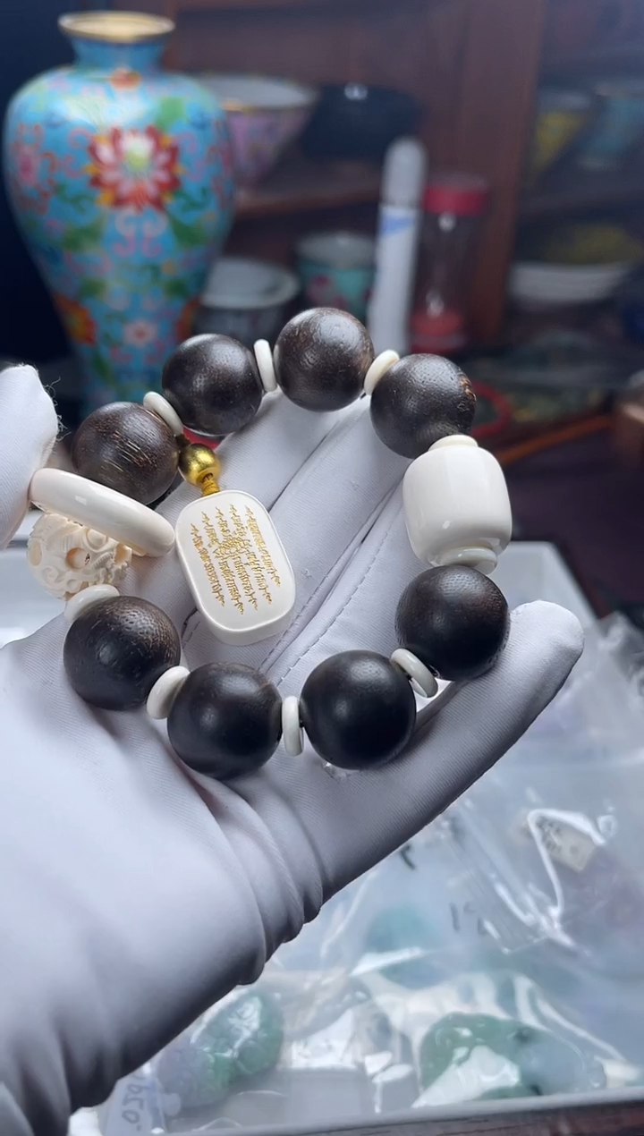 手工艺品琉璃呆*呗，黑白木木手串