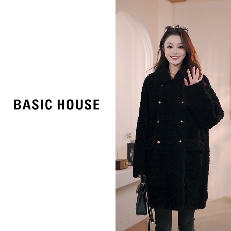 Basic House/百家好2025加厚羊羔毛外套女B1294B5B292（衣长81）