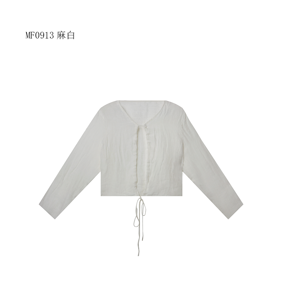 【麻訪家】MF0913麻白文艺简约宽松休闲百搭长袖开衫上衣