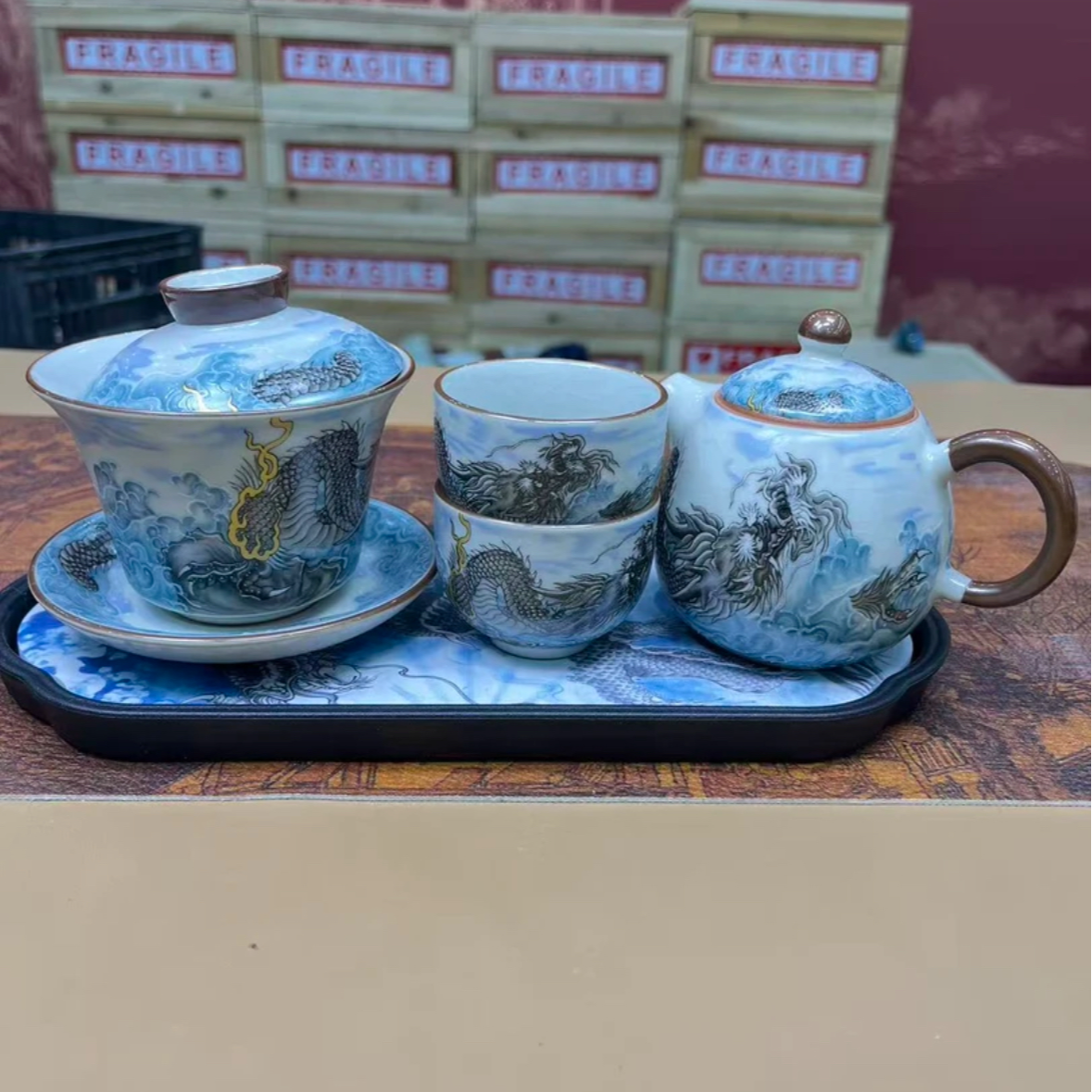 墨龙壶+三才盖碗+2客杯+茶盘@ZHZ1059