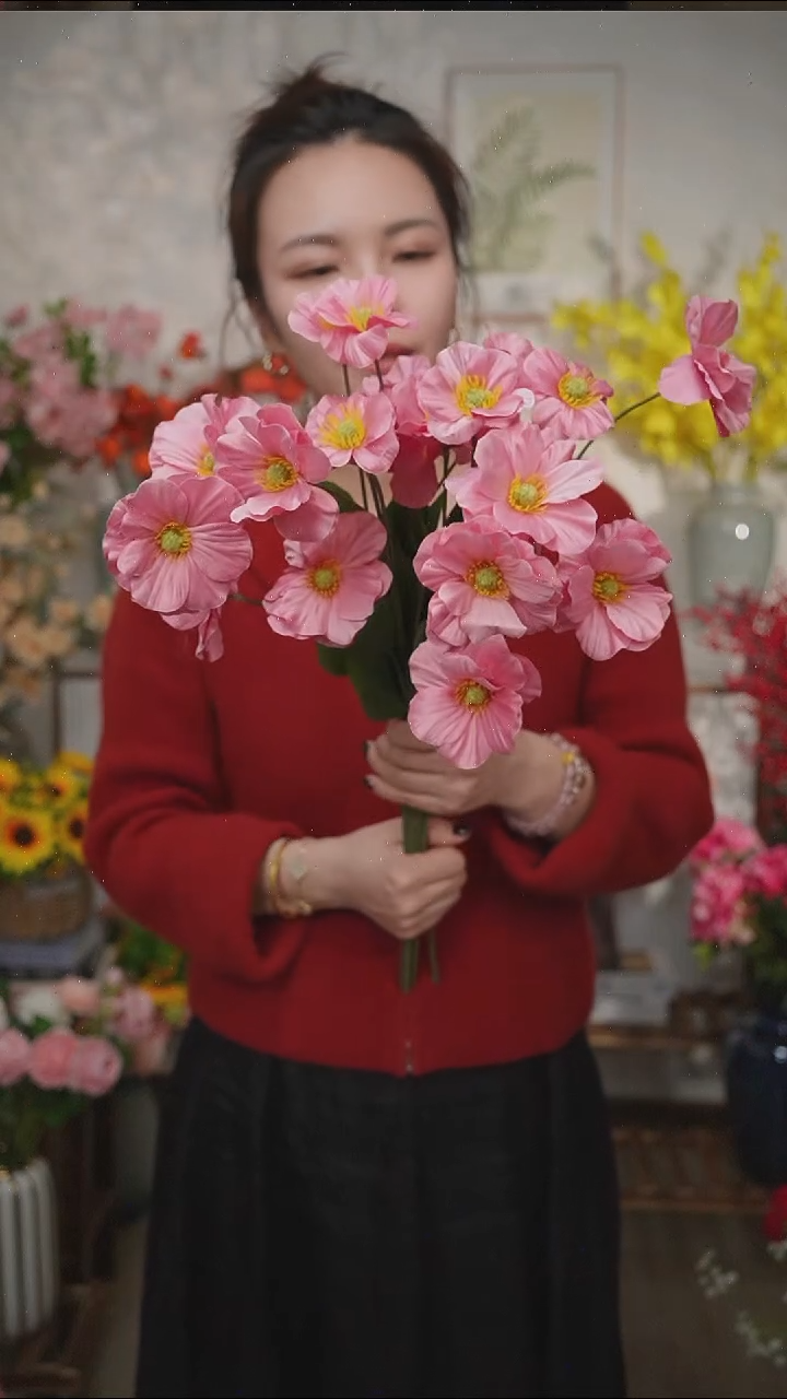 5支粉色蝴蝶花绢花