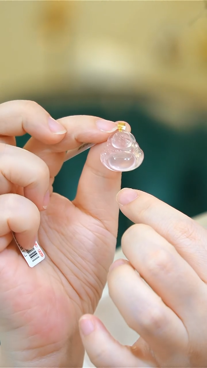 【闪购商品】水晶吊坠18K金镶嵌粉晶大肚佛18k吊坠