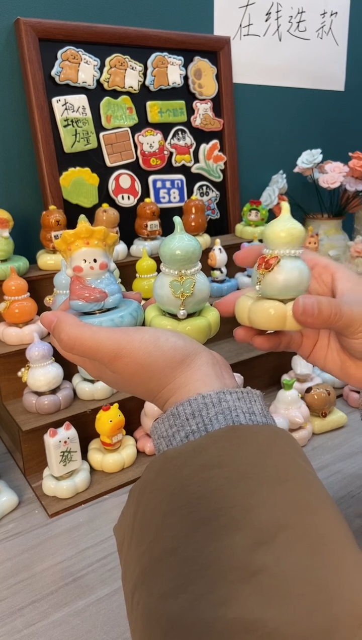 摆件陶无语佛蓝色 绿色 黄色葫芦景德镇陶瓷摆件3个装