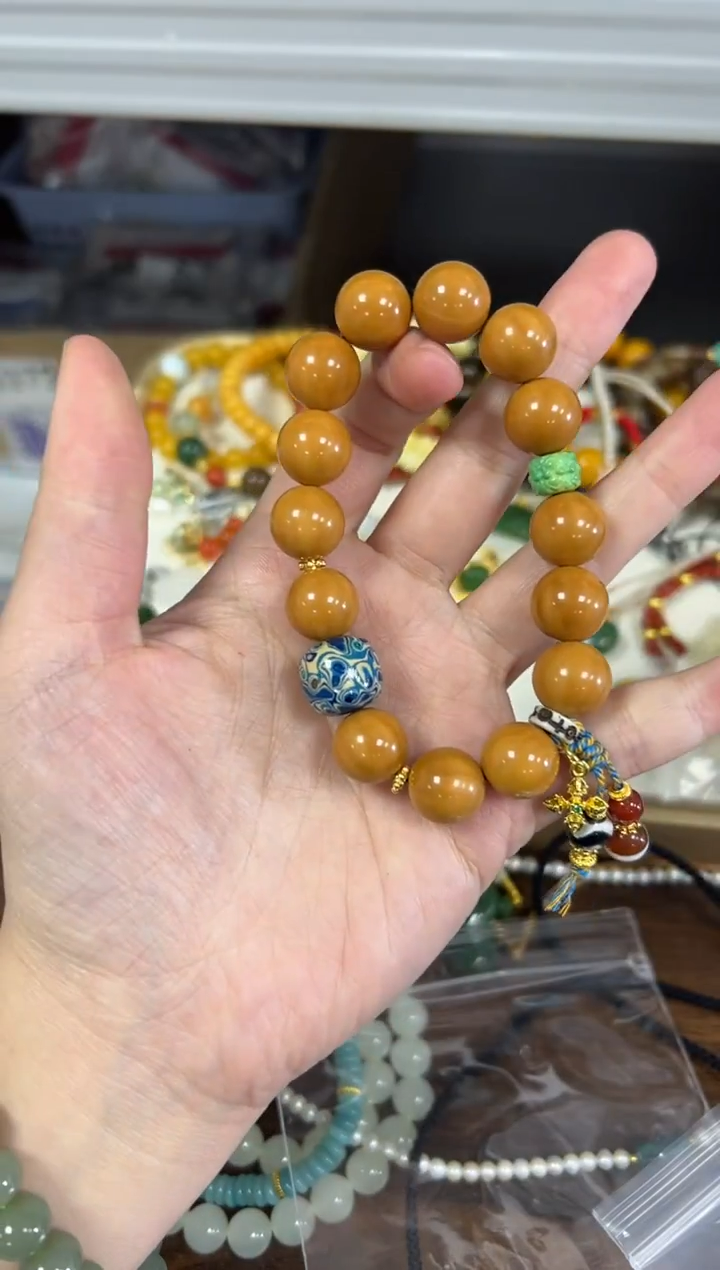 手串猴头核桃猴头圆珠蓝大漆设计款手串[20]