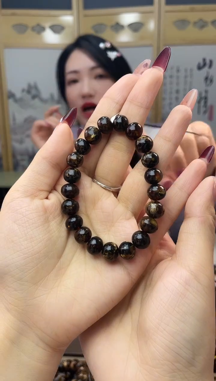 【闪购商品】琥珀裸石未镶嵌10+黑花手串