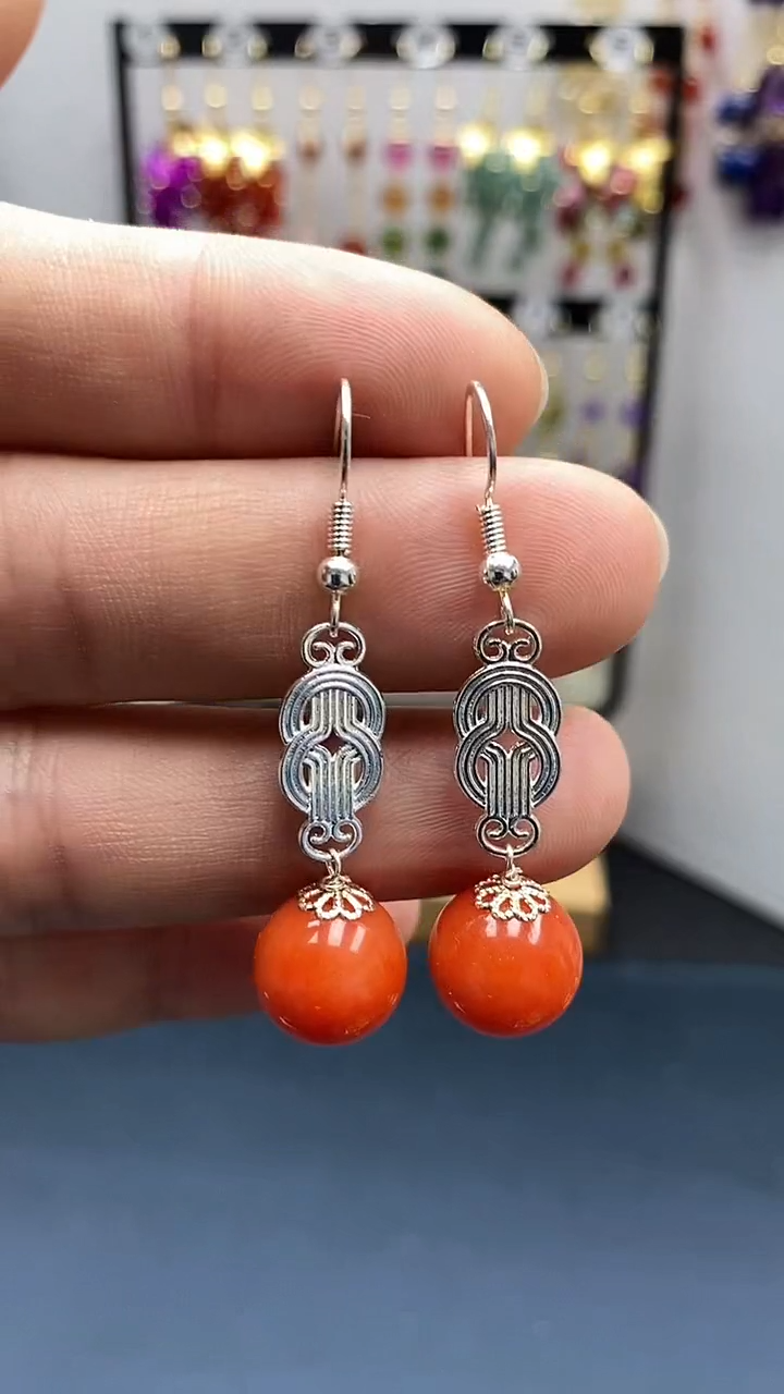 【闪购商品】南红玛瑙耳饰银S925镶嵌尺寸12mmQ8