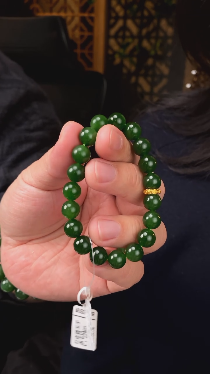 【闪购商品】和田玉碧玉手串18K金镶嵌【玉道侠侣】俄料红皮10MM