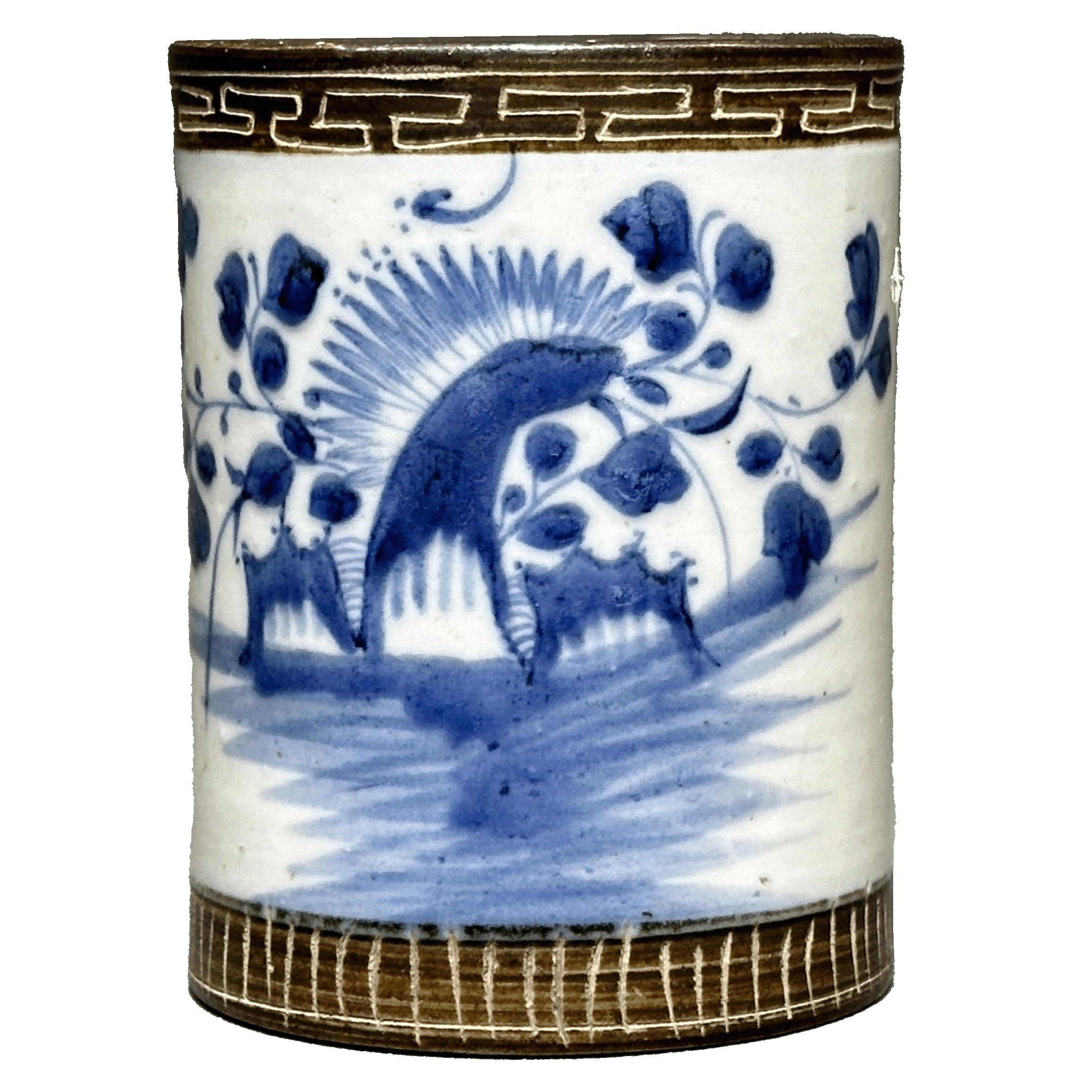 25030808y青花菊花纹笔筒