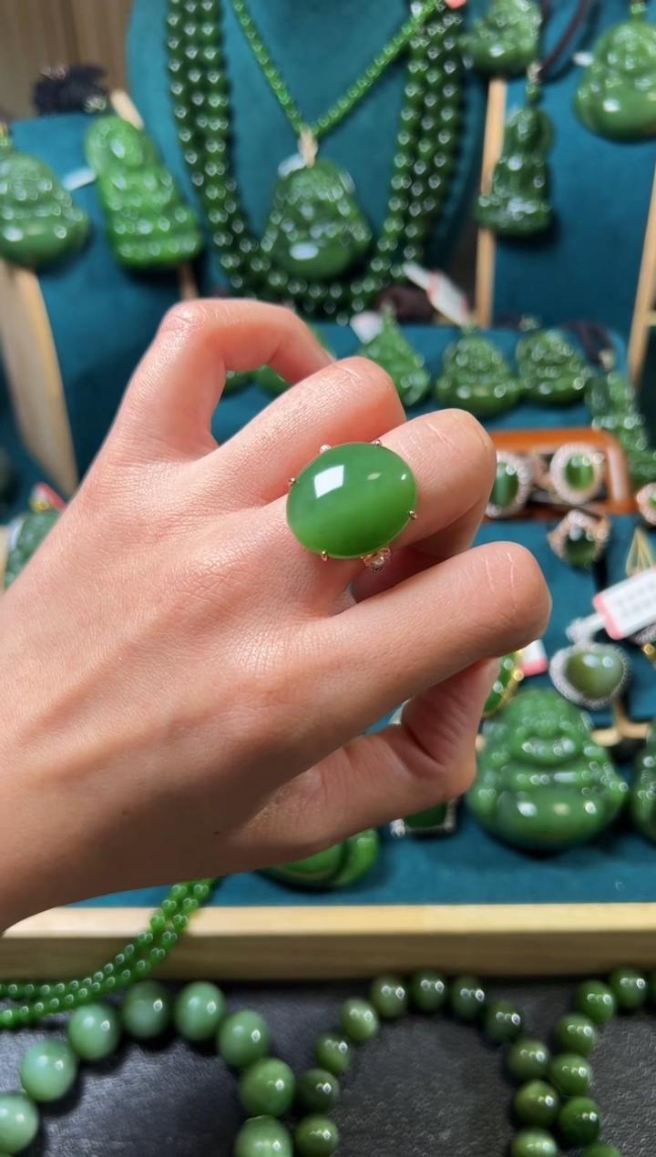 【闪购商品】和田玉（碧玉）戒指银S925镶嵌碧玉