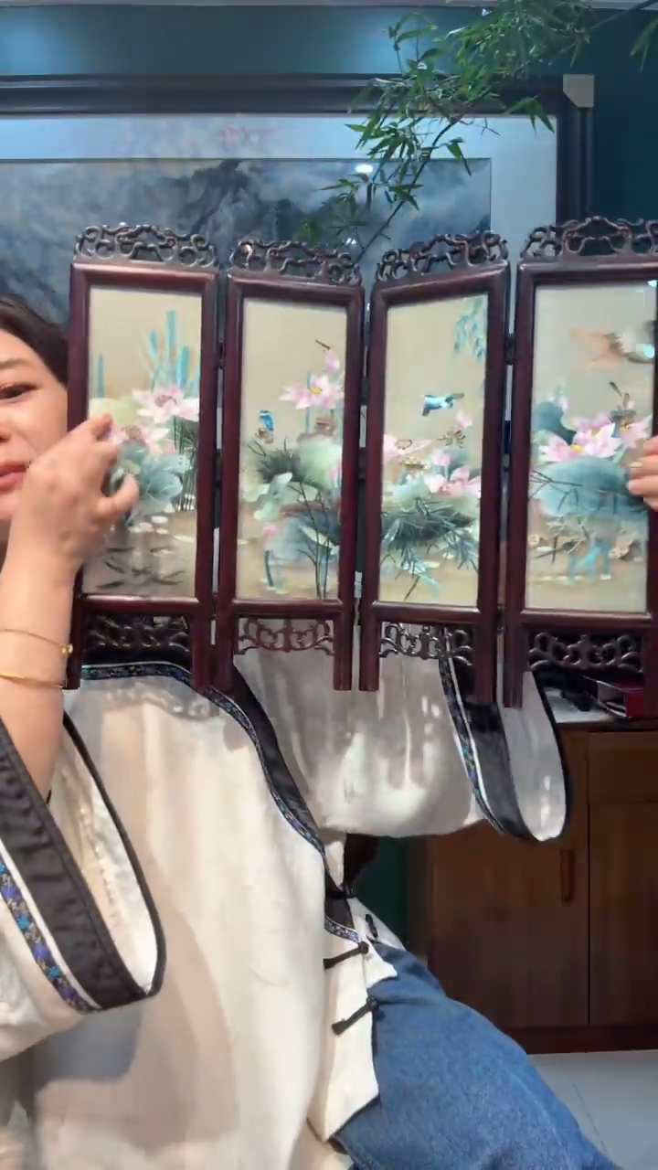 刺绣非遗苏绣手工工艺品四页屏风