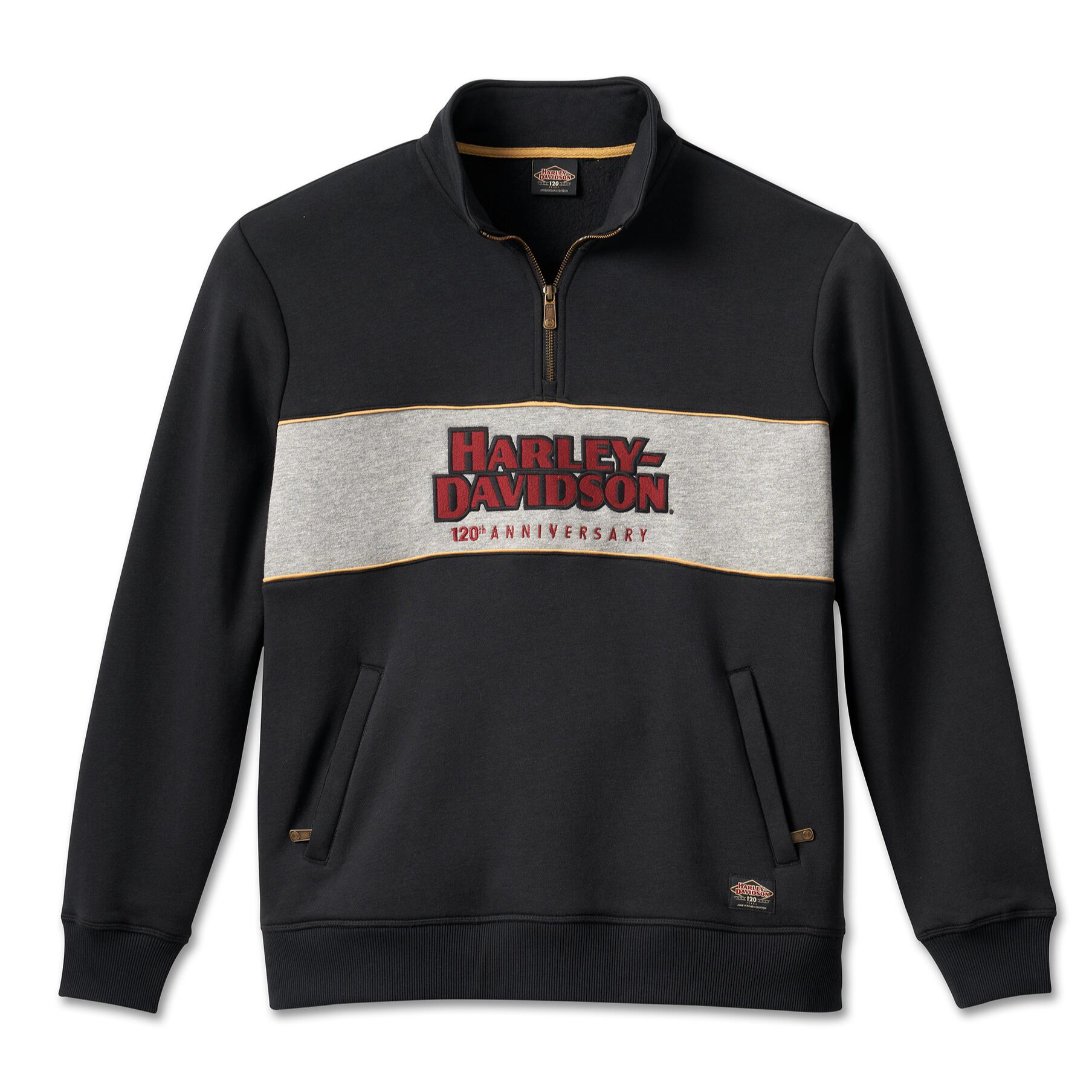 哈雷戴维森拼接拉链秋季印花抗静电男卫衣连帽96518-23VM