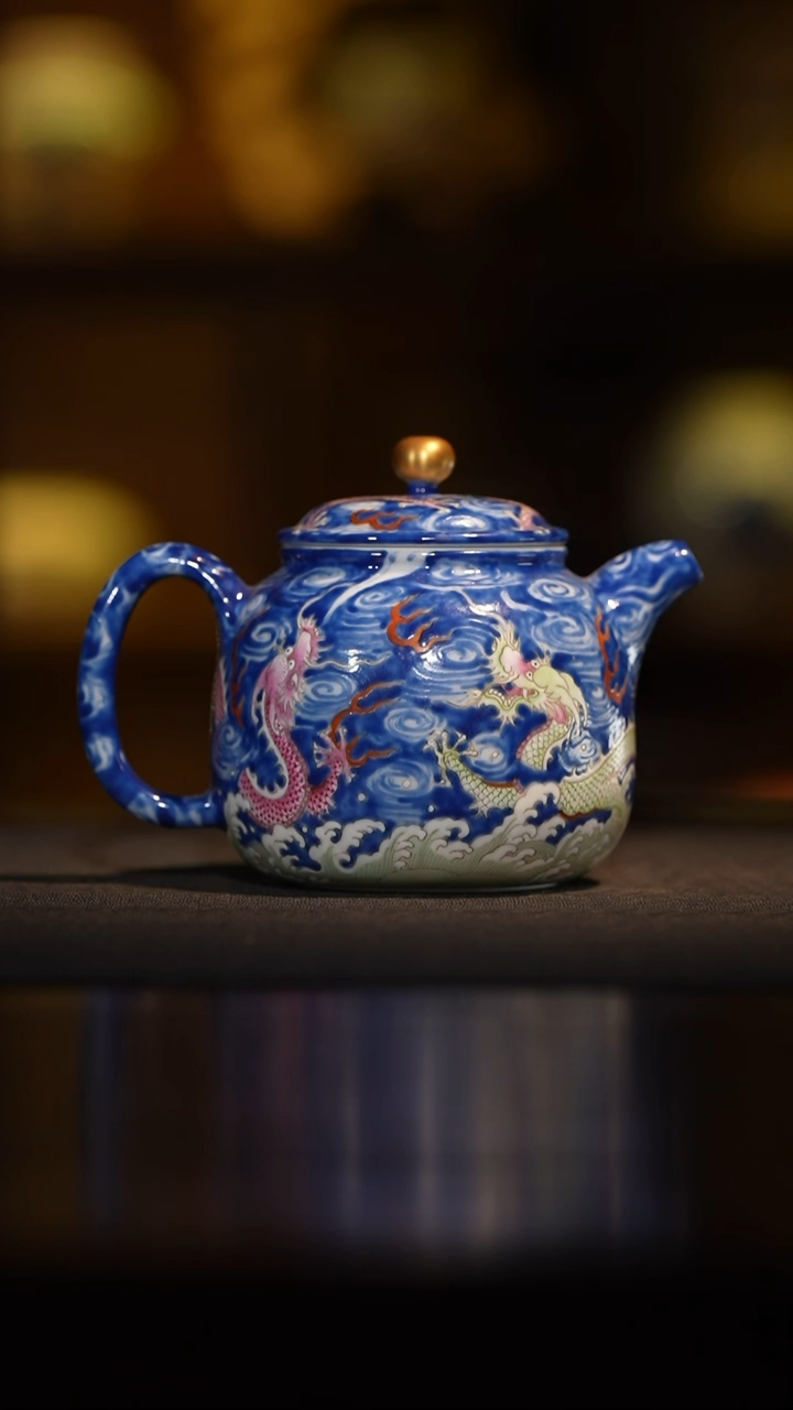 天*了盛古珍玩-洋彩星空龙瓷壶