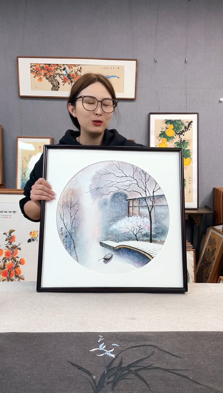 【闪购商品】国画手写手绘带框作品-52*52-王嘉诚