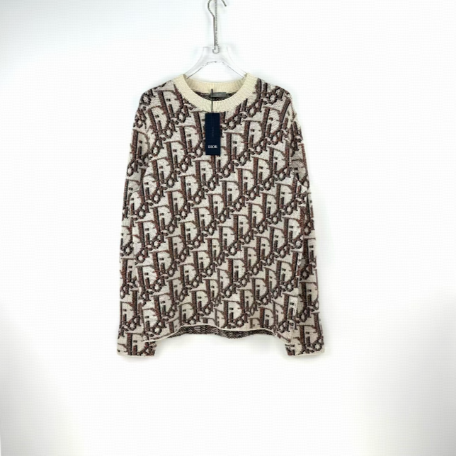 全新未使用 DIOR/迪奥 满印套头长袖针织毛衣 棕红/M