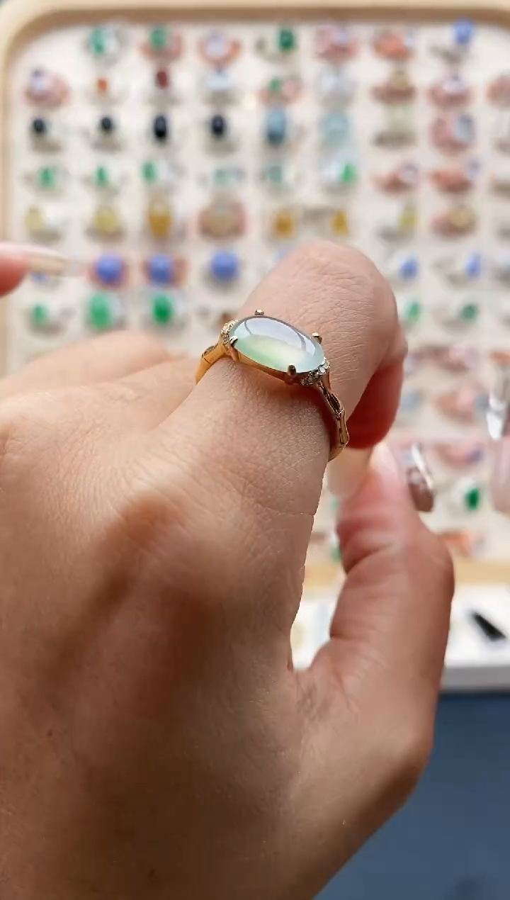 【闪购商品】翡翠戒指银S925镶嵌缅甸天然A货翡翠222  8+10