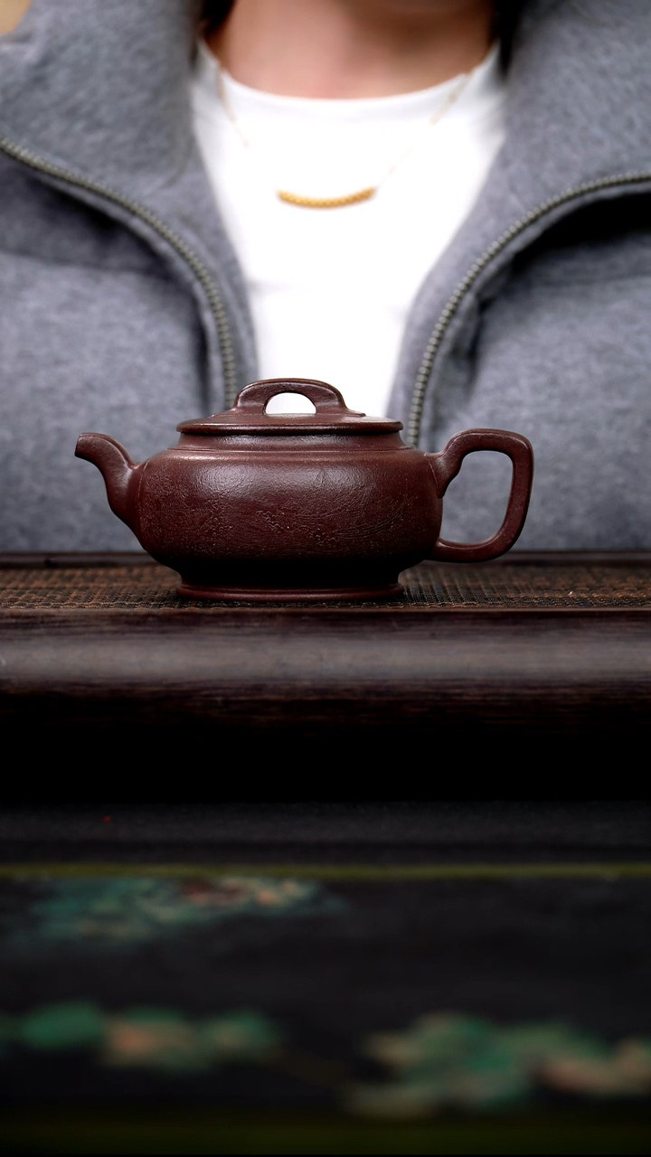 茶壶紫砂大水潭紫泥 方圆壶 