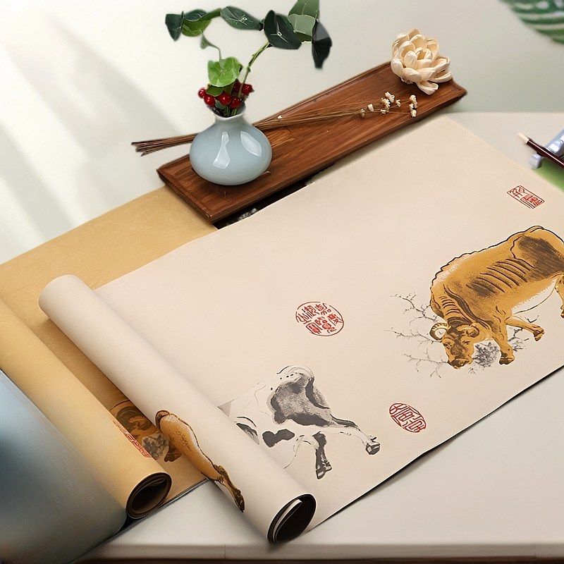 【五牛图 八骏图】3d刺绣工艺复古蜡染纸四尺对开半生熟书法专用