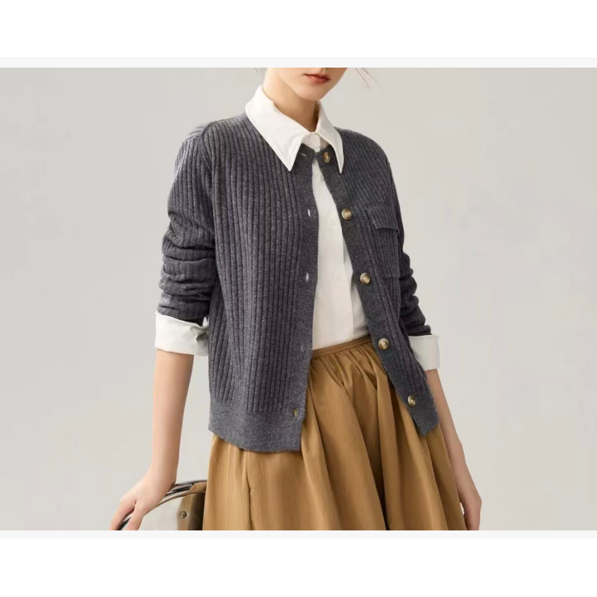 【100%绵羊毛】静奢优雅圆领绞花针织外套单排扣羊毛衫25DZC0038