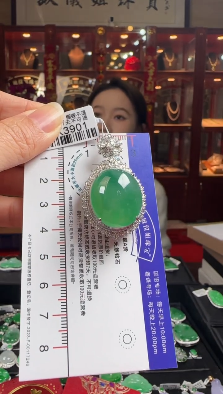 【闪购商品】翡翠颈饰18K金镶嵌DK3901冰绿蛋面