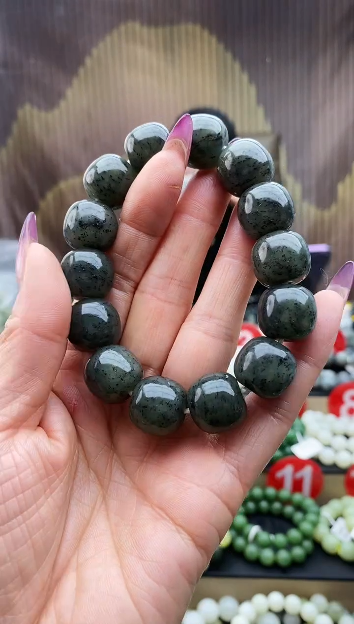 未镶嵌手串和田玉老型点墨青花16