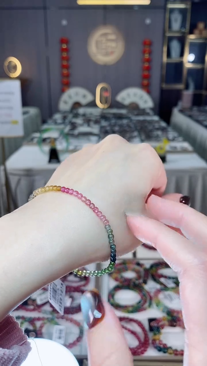 未镶嵌老矿碧玺色标净体单圈手串3mm+碧玺dan多样性发货一条