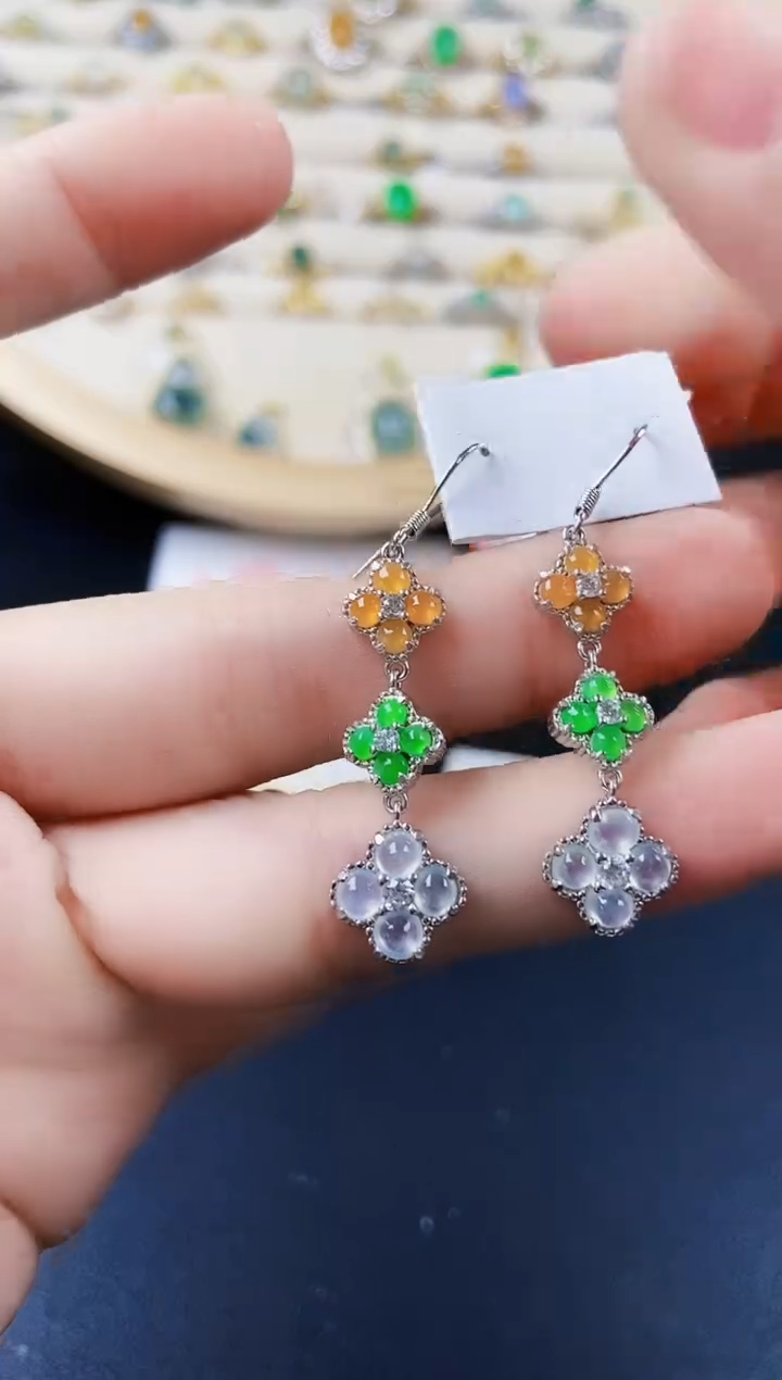 【闪购商品】翡翠耳饰银S925镶嵌65655