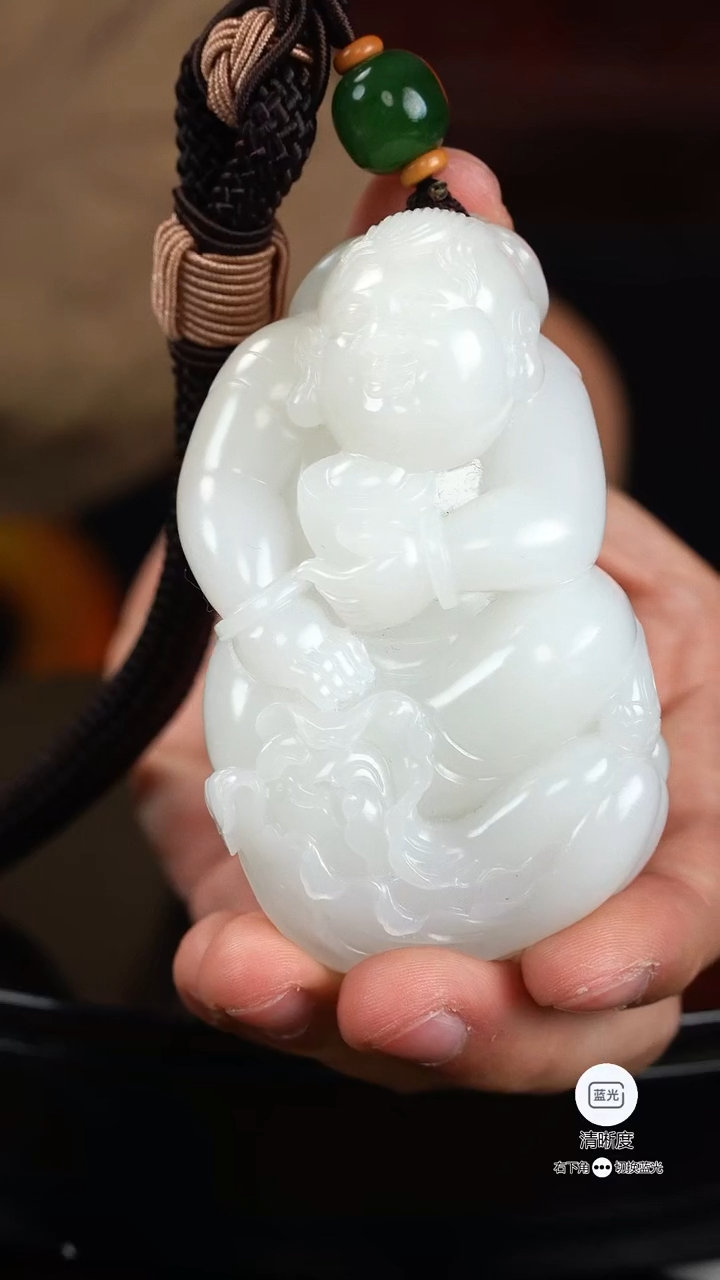 和田玉未镶嵌挂件02【防拍】童子献瑞