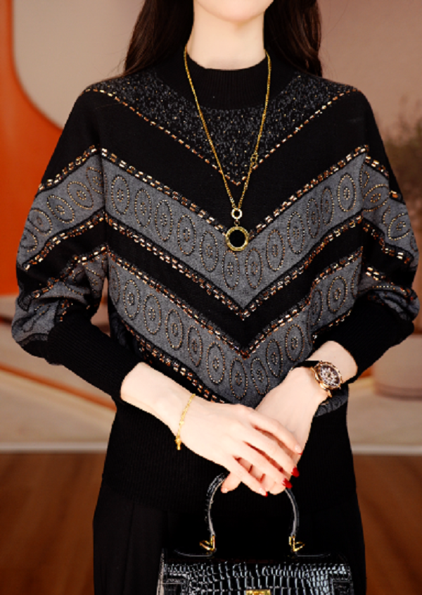 长袖毛衣女士印花抗起球时尚气质春秋新款常规款百搭V24H0972