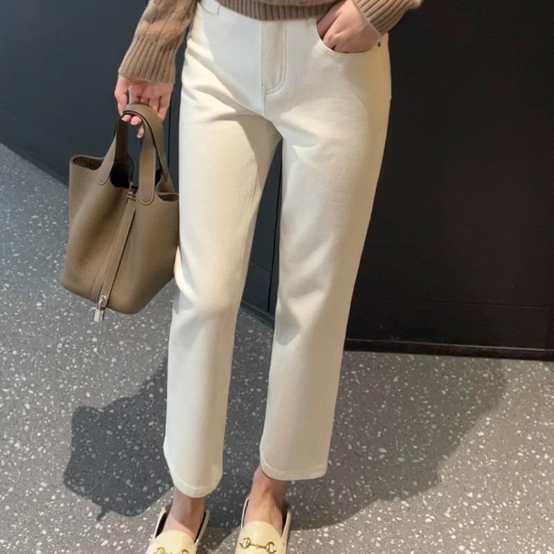 JLIA-四面弹-法兰绒 米白色-九分烟管牛仔裤 高端材质 高规版8111