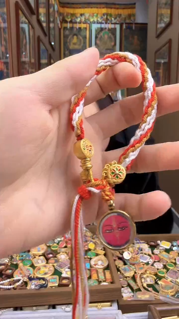 吊坠红财神眼手绳颜色随机发-热贡纯手绘唐卡