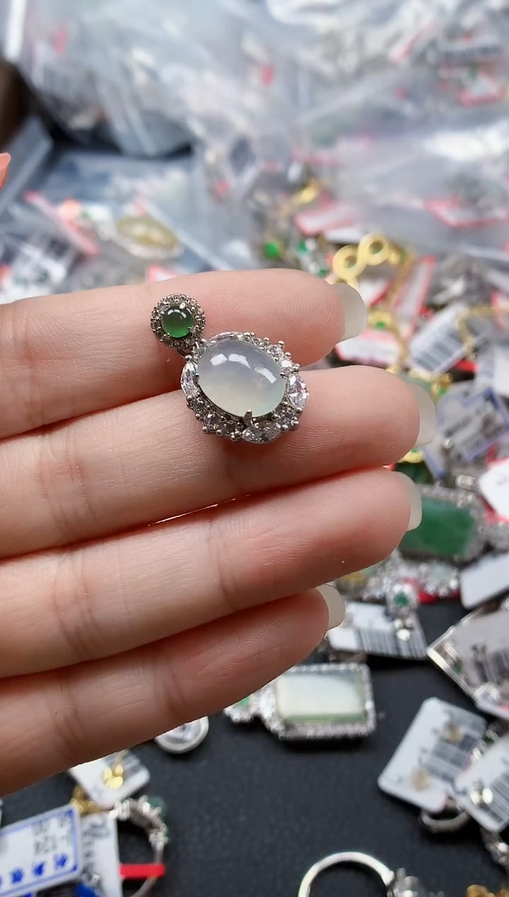 银S925镶嵌戒指翡翠天然A货缅甸翡翠