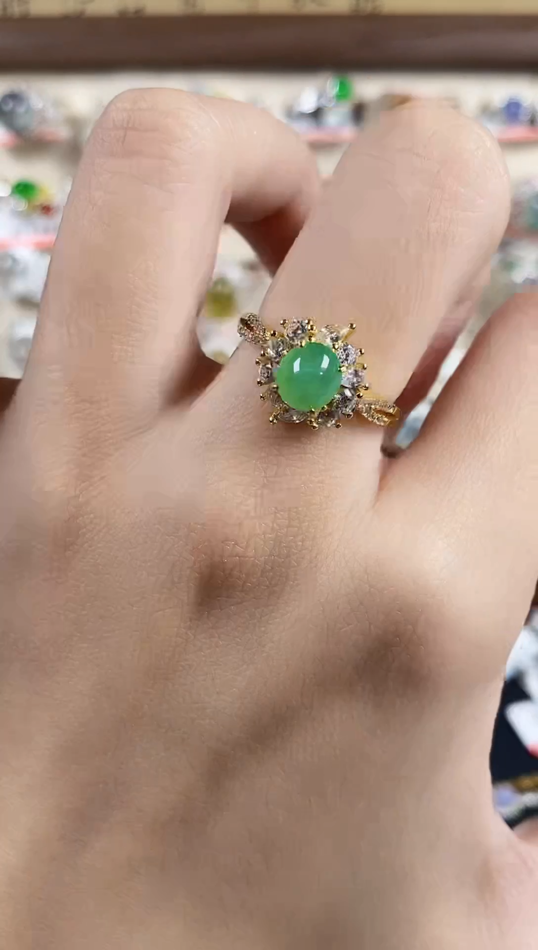 18K金镶嵌戒指翡翠 天然A货翡翠134