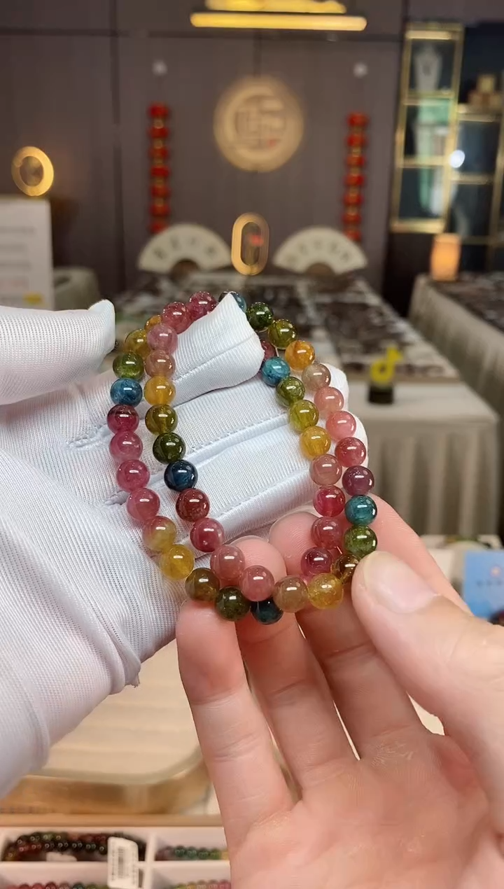 未镶嵌老矿碧玺彩虹单圈手串7mm+碧玺xion多样性发一条