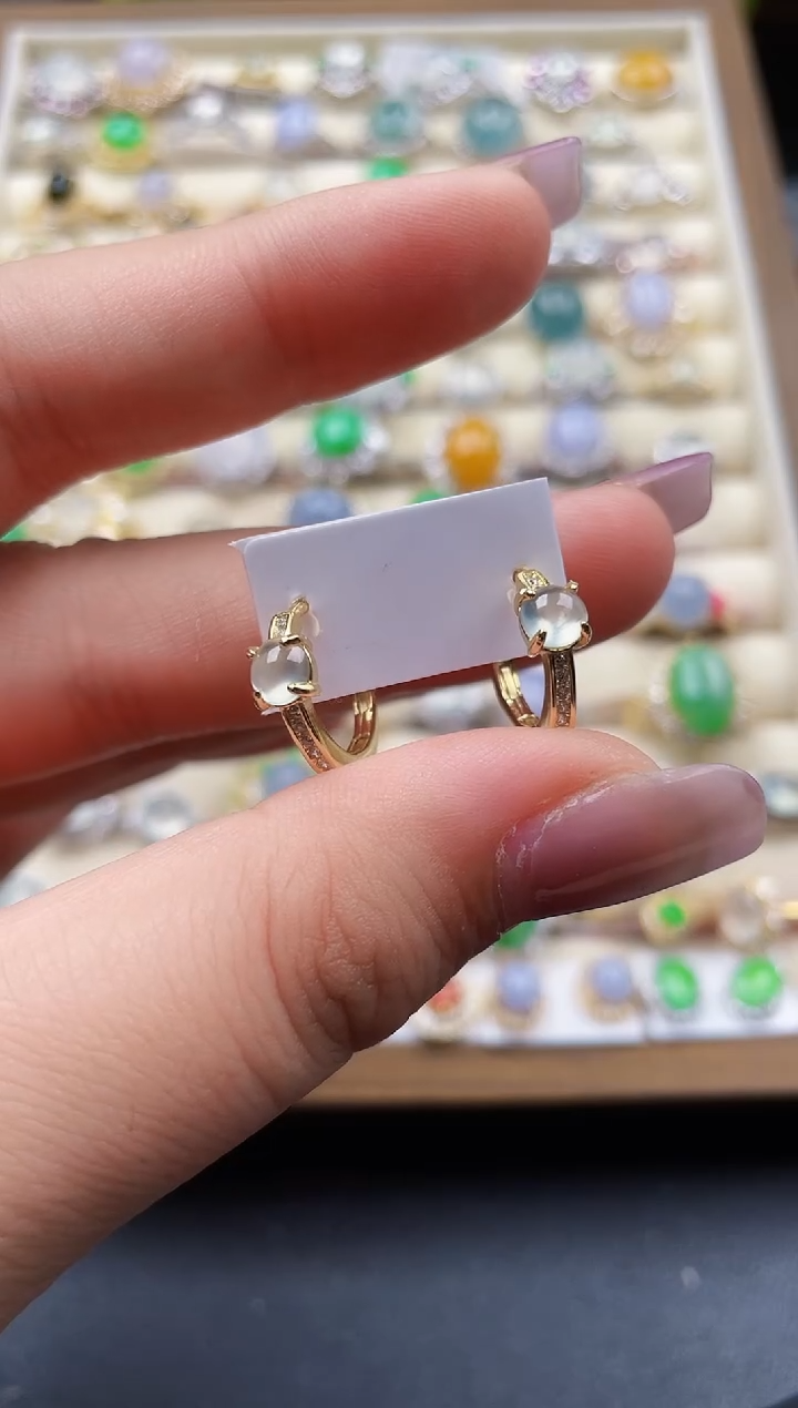 银S925镶嵌翡翠耳饰152