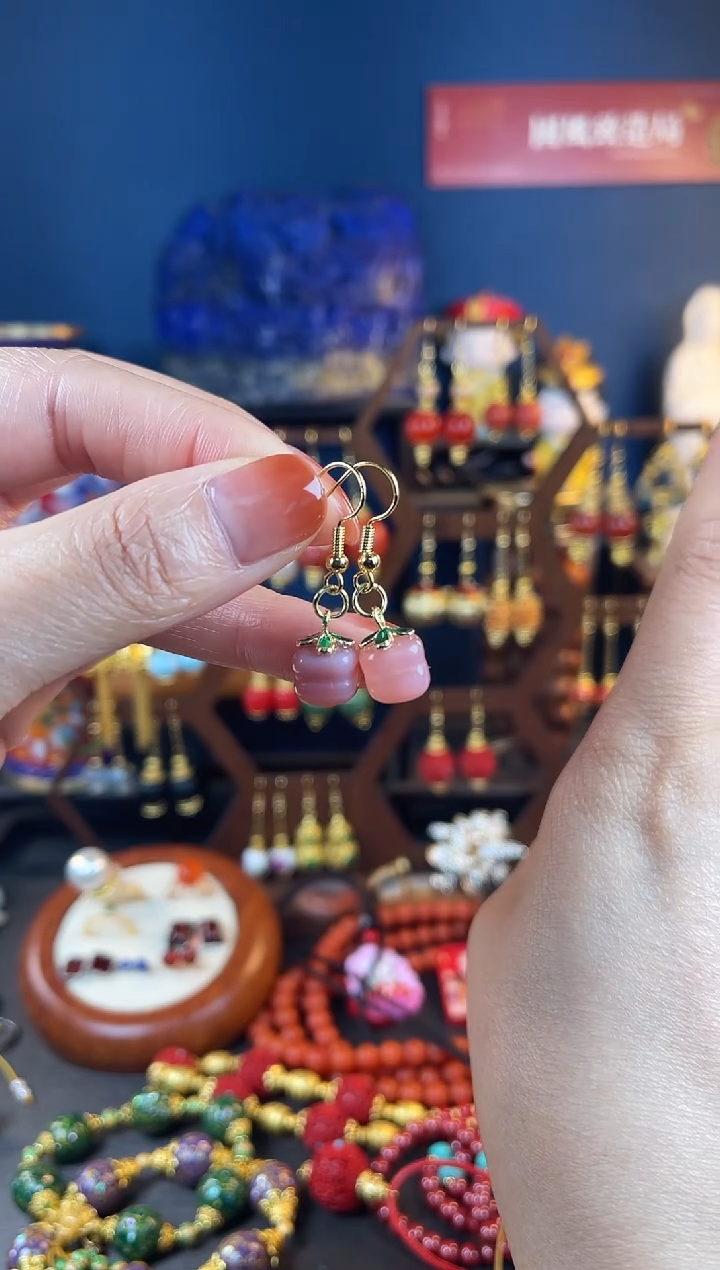 【闪购商品】玛瑙/玉髓耳坠银S925镀金镶嵌114号耳钩