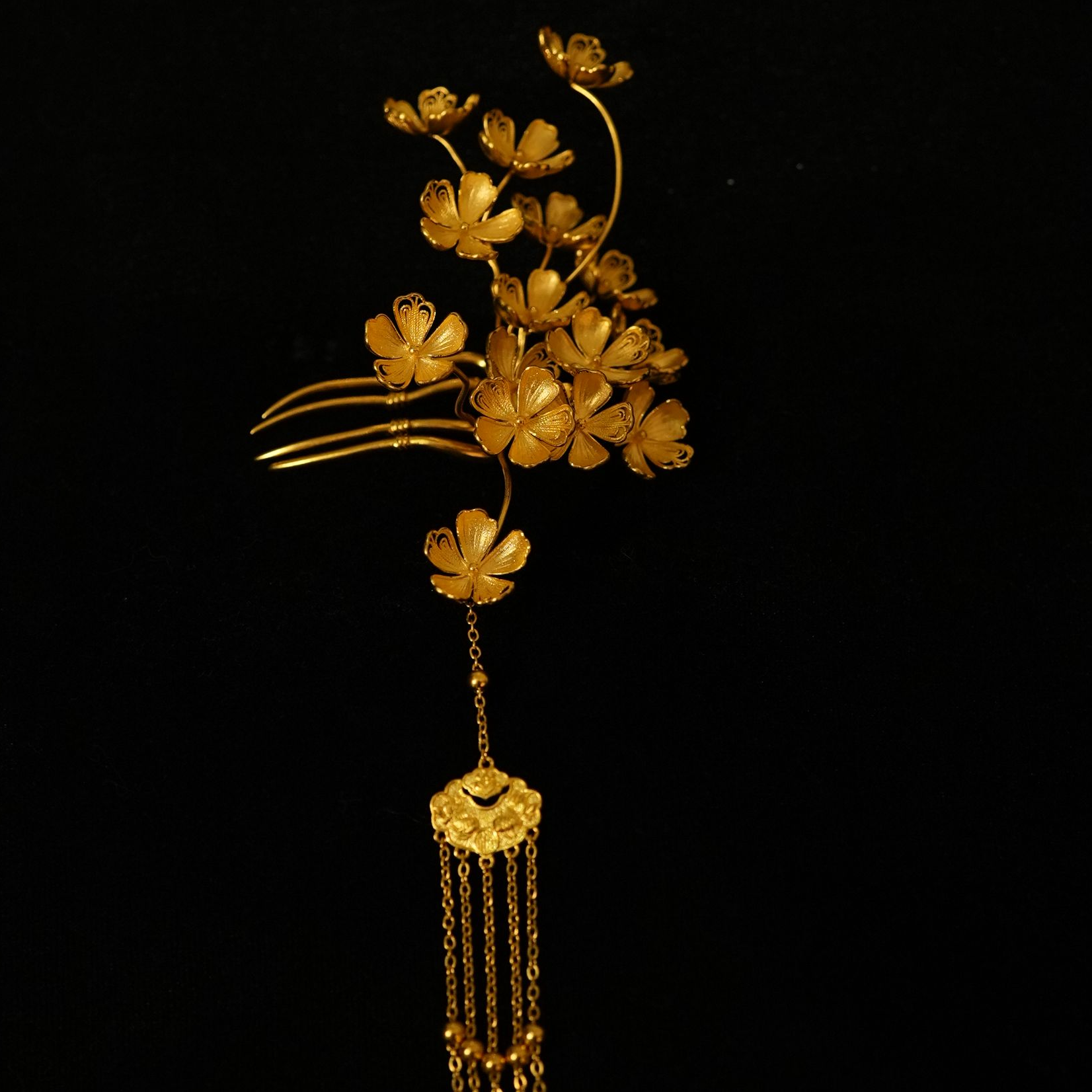 鳳喆錾刻古法精品工艺设计师款花花边钗婚嫁三金足金999