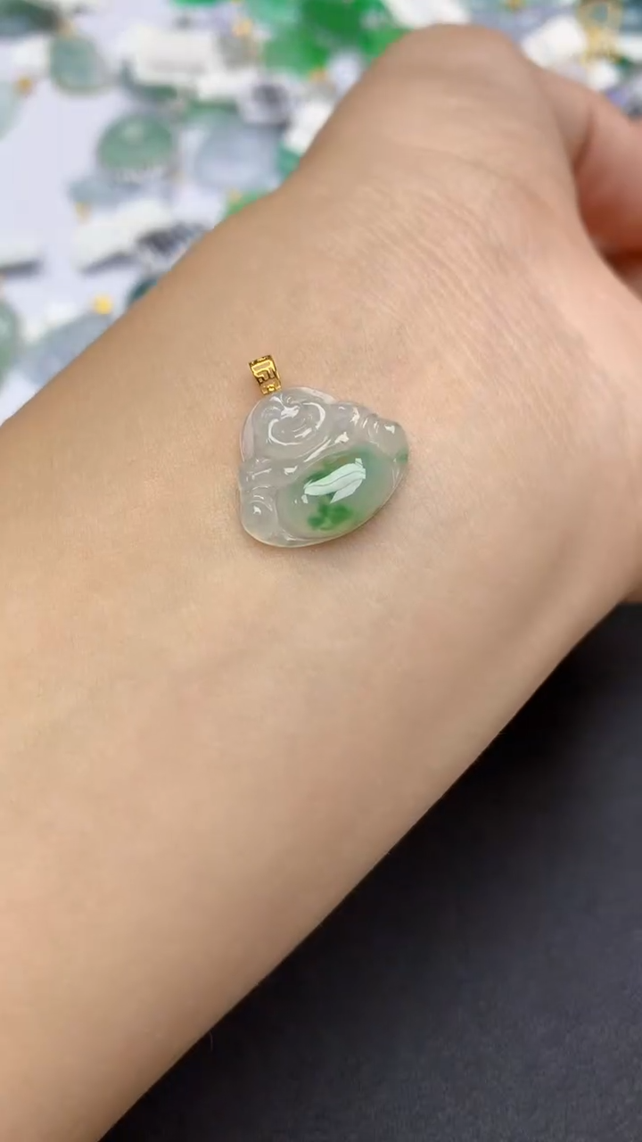 翡翠18K金镶嵌颈饰天然缅甸a货翡翠百元以上9元证书费自理