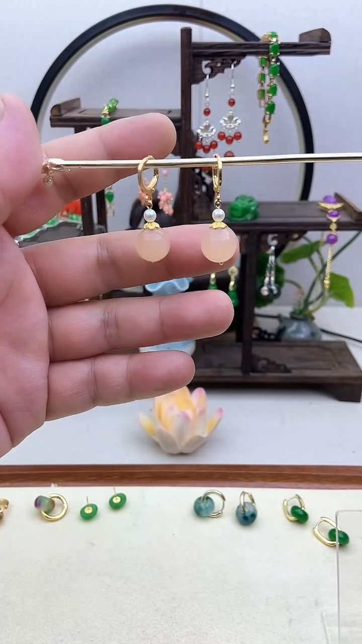 和田玉14K金镶嵌耳饰30号