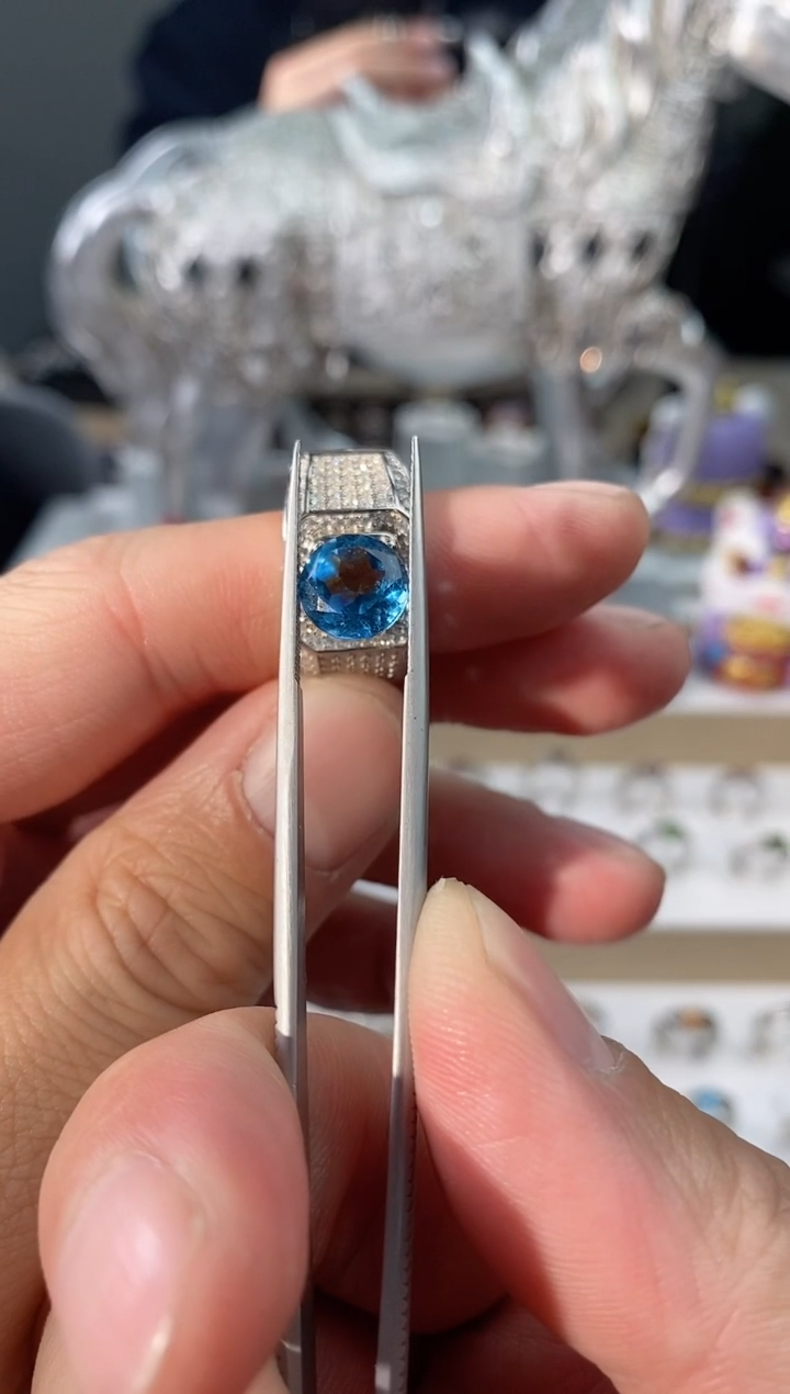 【闪购商品】托帕石戒指银S925镶嵌闭口戒圈拍下备注圈口号